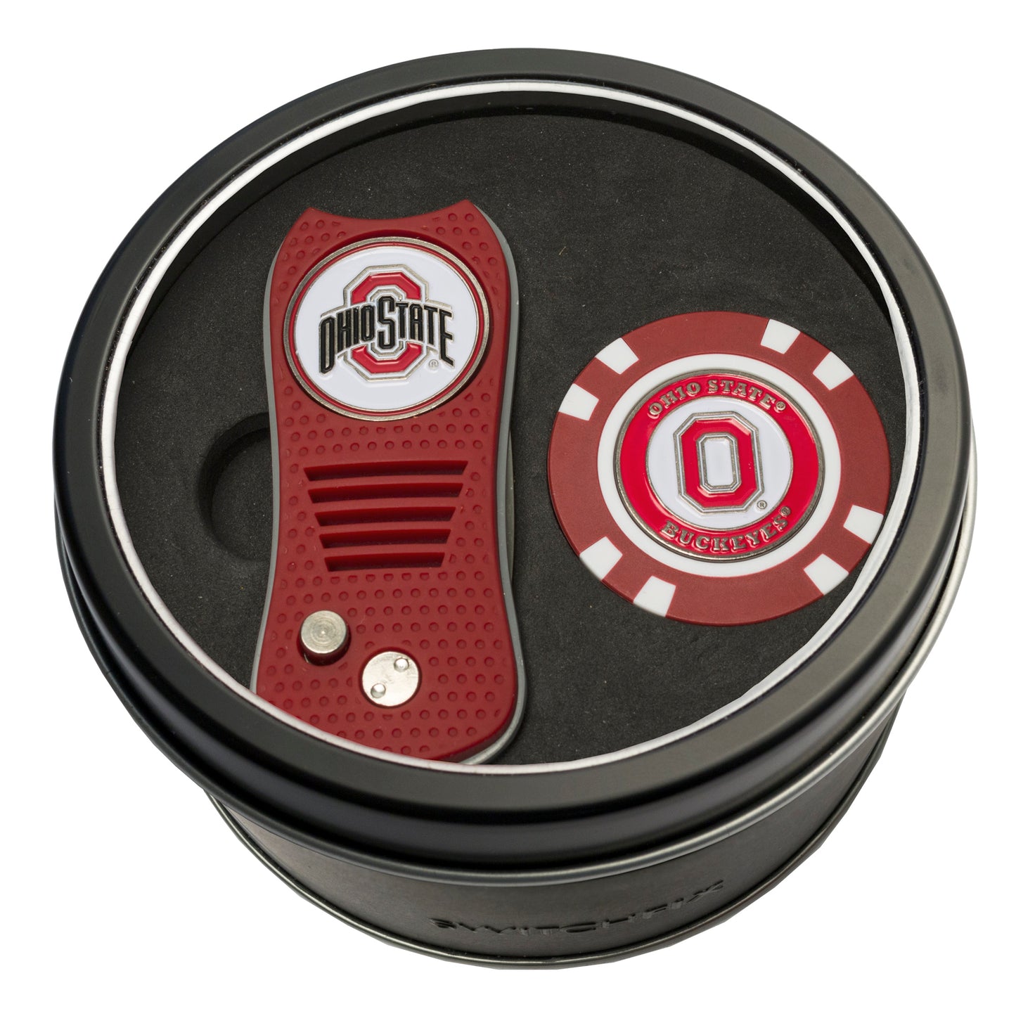 Ohio State Switchblade Divot Tool + Golf Chip Tin Gift Set