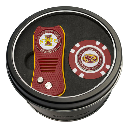 Iowa State Switchblade Divot Tool + Golf Chip Tin Gift Set