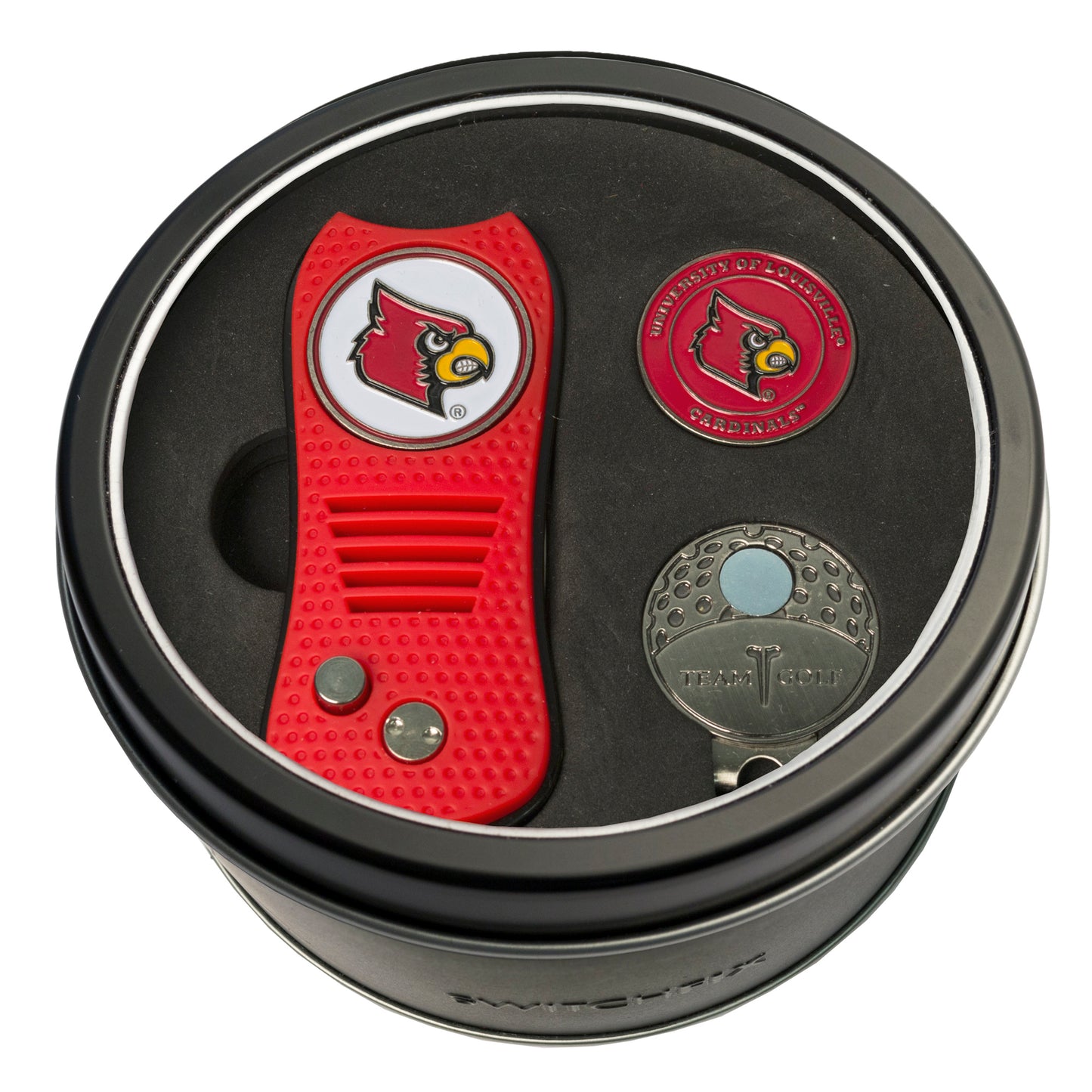 Louisville Cardinals Switchblade Divot Tool + Cap Clip + Ball Marker Tin Gift Set