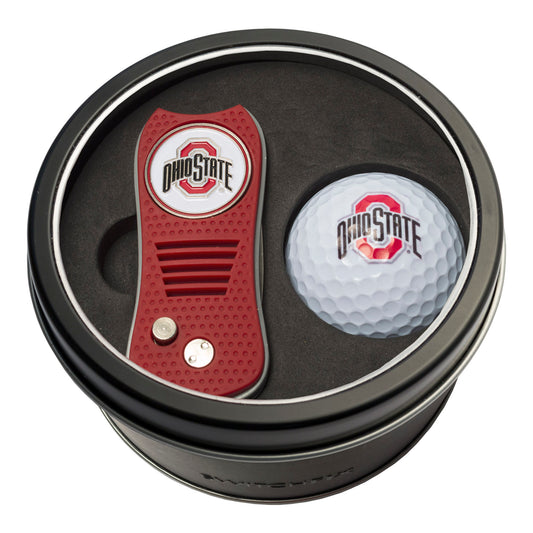 Ohio State Switchblade Divot Tool + Golf Ball Tin Gift Set