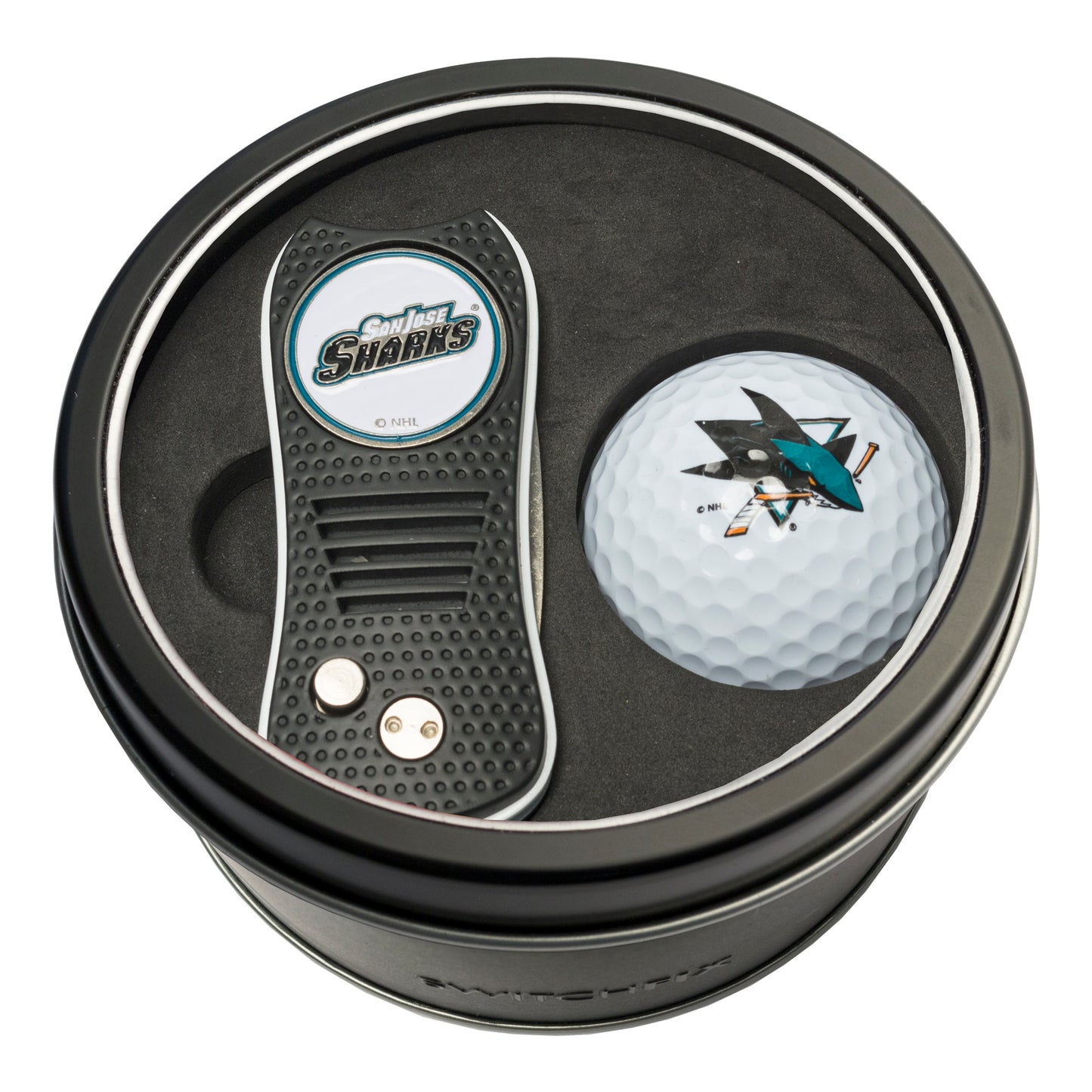 San Jose Sharks Switchblade Divot Tool + Golf Ball Tin Gift Set