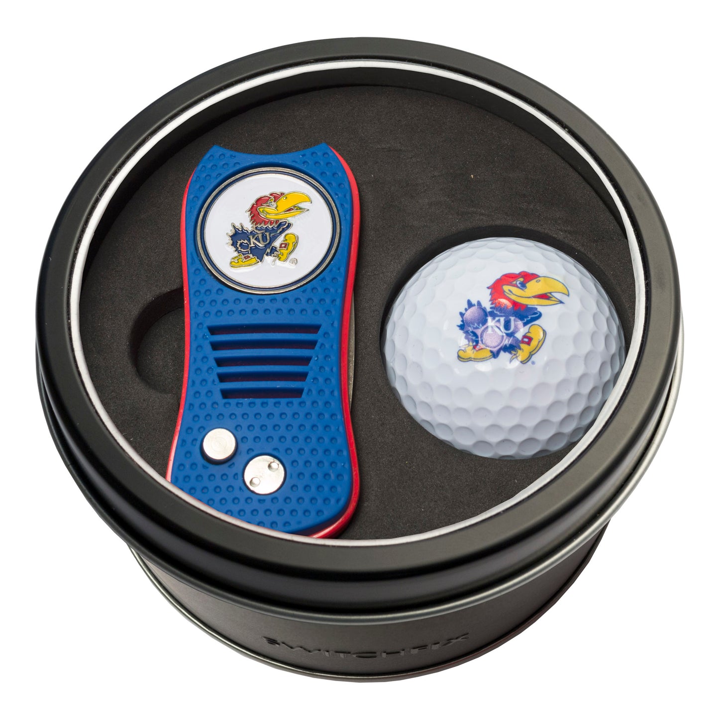 Kansas Switchblade Divot Tool + Golf Ball Tin Gift Set