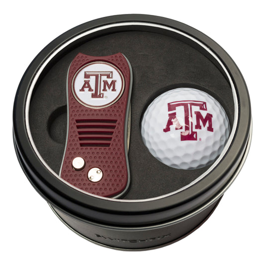 Texas A&M Switchblade Divot Tool + Golf Ball Tin Gift Set