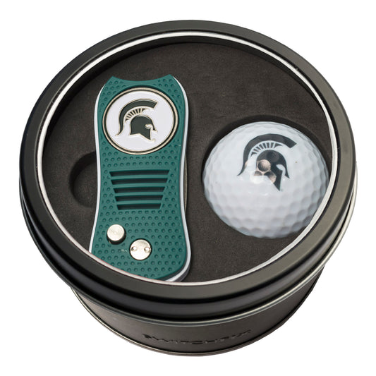 Michigan State Switchblade Divot Tool + Golf Ball Tin Gift Set