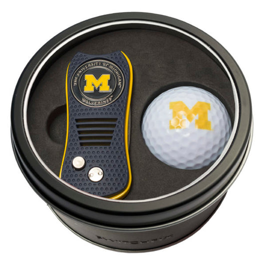 Michigan Switchblade Divot Tool + Golf Ball Tin Gift Set