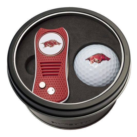 Arkansas Switchblade Divot Tool + Golf Ball Tin Gift Set