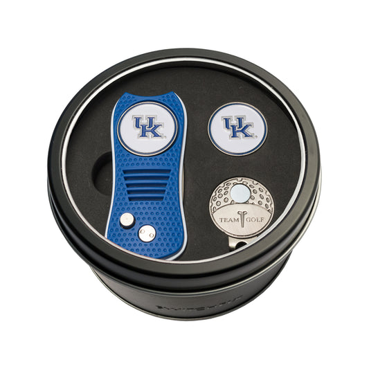 Kentucky Switchblade Divot Tool + Cap Clip + Ball Marker Tin Gift Set