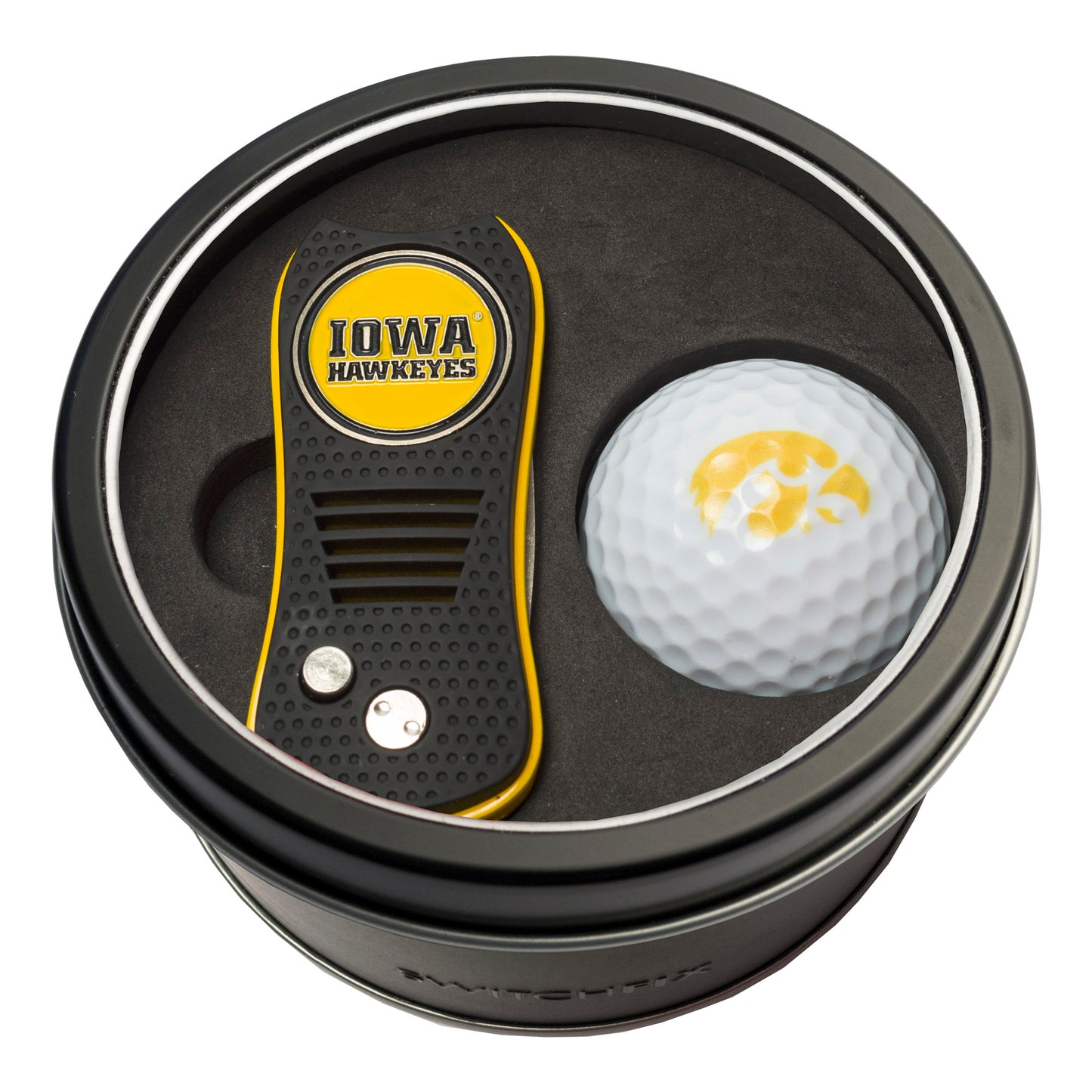 Iowa Switchblade Divot Tool + Golf Ball Tin Gift Set