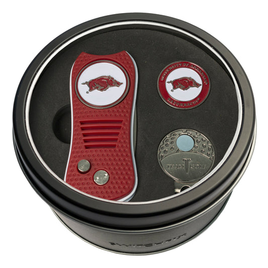 Arkansas Switchblade Divot Tool + Cap Clip + Ball Marker Tin Gift Set