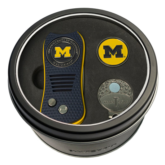 Michigan Switchblade Divot Tool + Cap Clip + Ball Marker Tin Gift Set