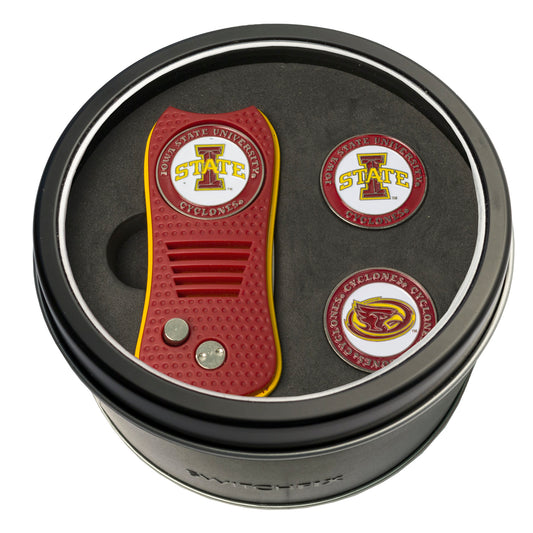 Iowa State Switchblade Divot Tool + 2 Ball Marker Tin Gift Set