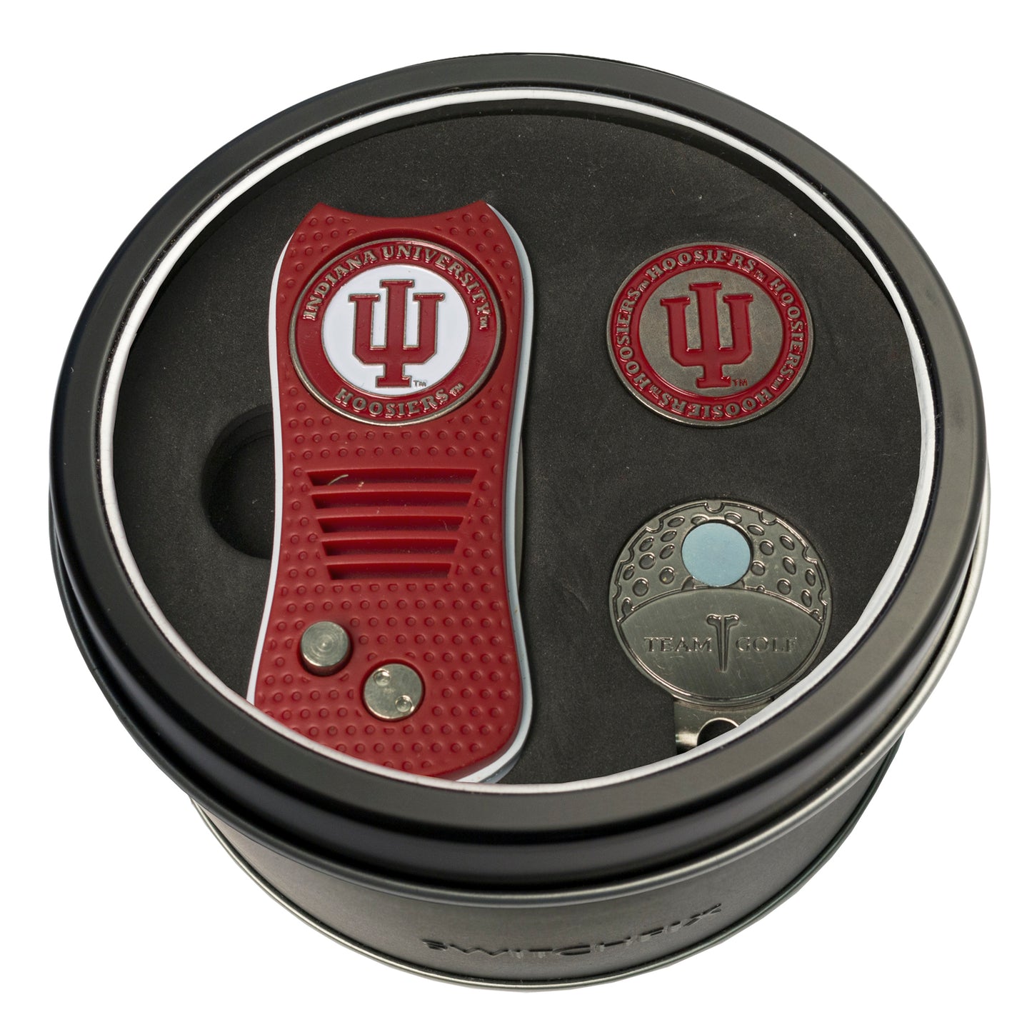 Indiana Switchblade Divot Tool + Cap Clip + Ball Marker Tin Gift Set