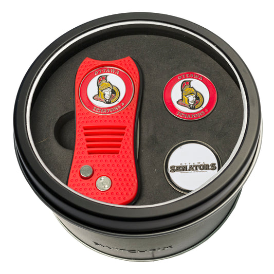 Ottawa Senators Switchblade Divot Tool + 2 Ball Marker Tin Gift Set