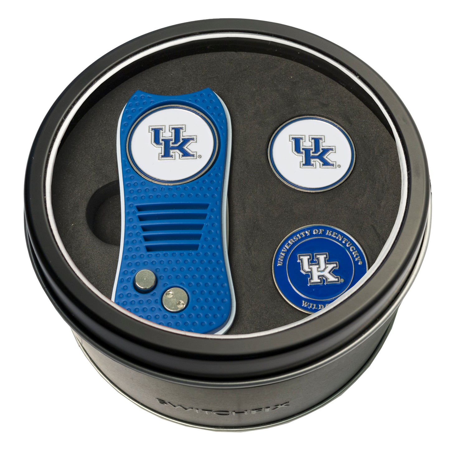 Kentucky Switchblade Divot Tool + 2 Ball Marker Tin Gift