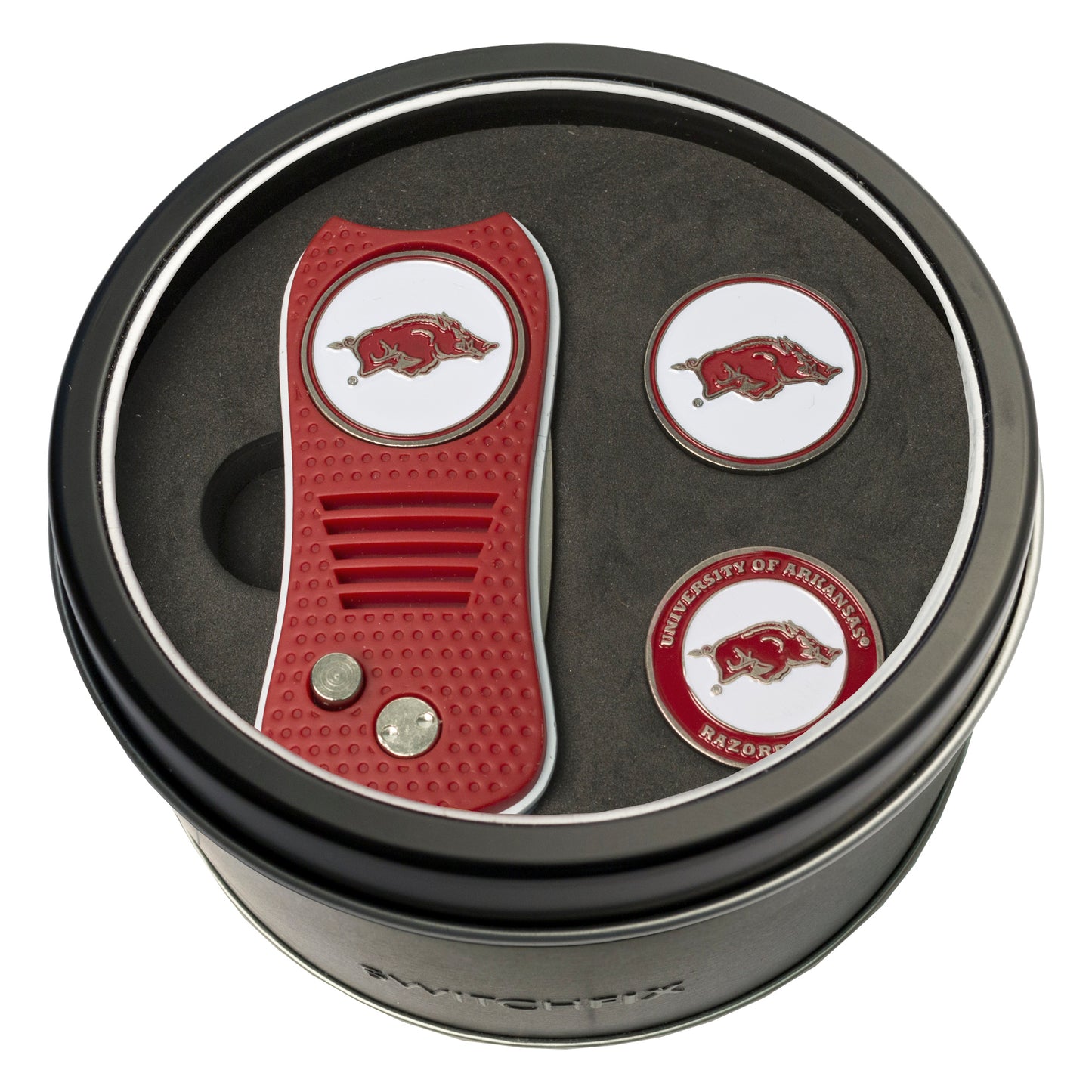 Arkansas Switchblade Divot Tool + 2 Ball Marker Tin Gift Set