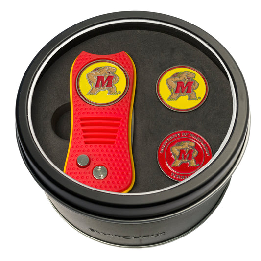 Maryland Switchblade Divot Tool + 2 Ball Marker Tin Gift Set