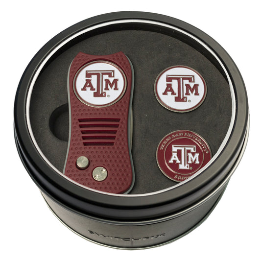 Texas A&M Switchblade Divot Tool + 2 Ball Marker Tin Gift Set