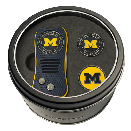 Michigan Switchblade Divot Tool + 2 Ball Marker Tin Gift Set