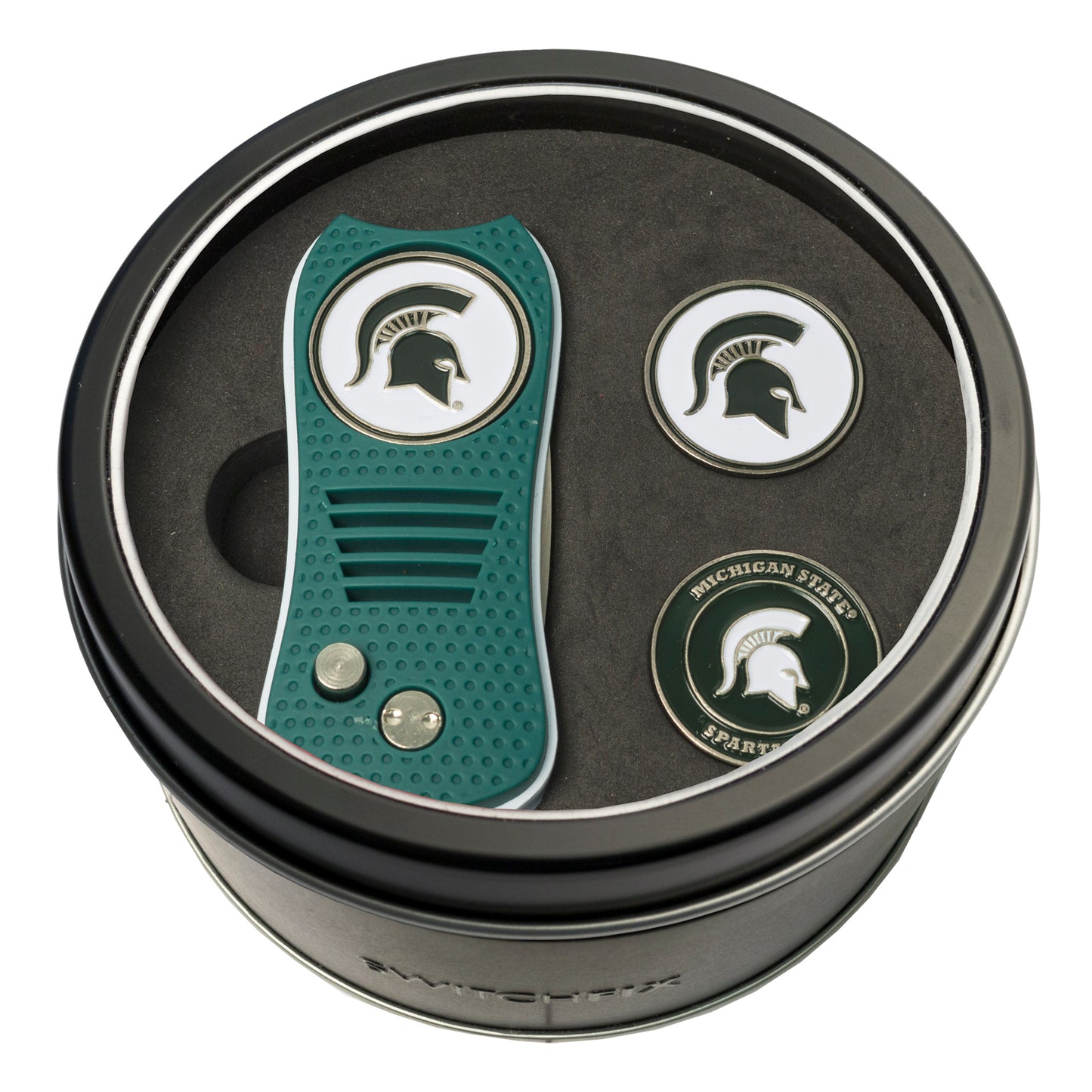 Michigan State Switchblade Divot Tool + 2 Ball Marker Tin Gift Set