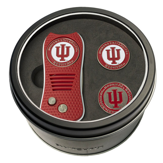 Indiana Switchblade Divot Tool + 2 Ball Marker Tin Gift Set