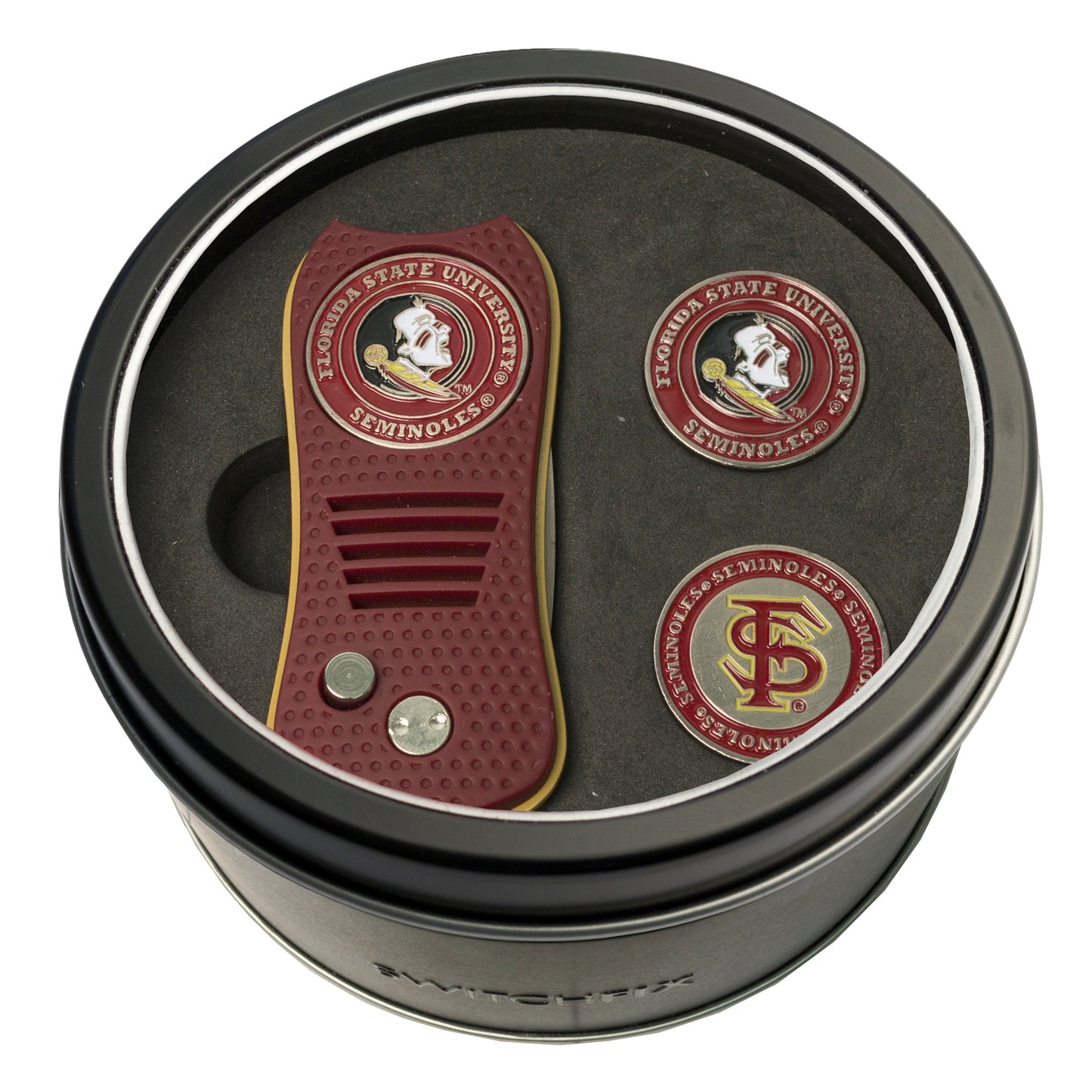 Florida State Switchblade Divot Tool + 2 Ball Marker Tin Gift Set