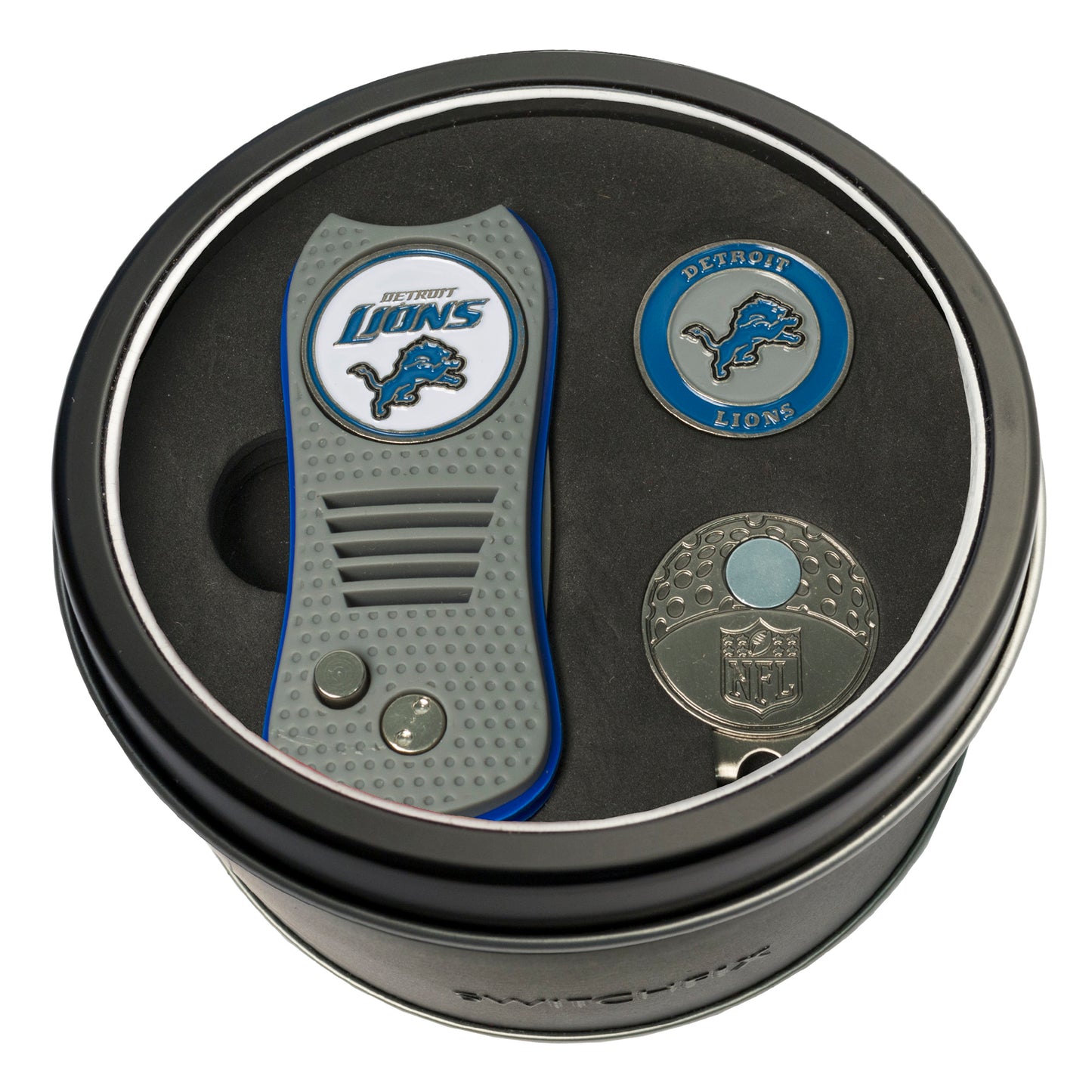 Detroit Lions Switchblade Divot Tool + Cap Clip + Ball Marker Tin Gift Set