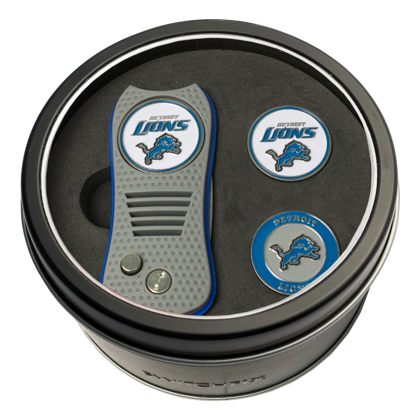 Detroit Lions Switchblade Divot Tool + 2 Ball Marker Tin Gift Set