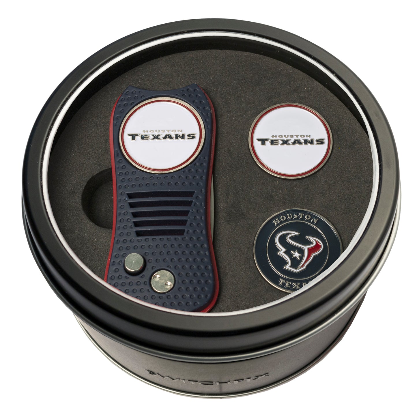 Houston Texans Switchblade Divot Tool + 2 Ball Marker Tin Gift Set